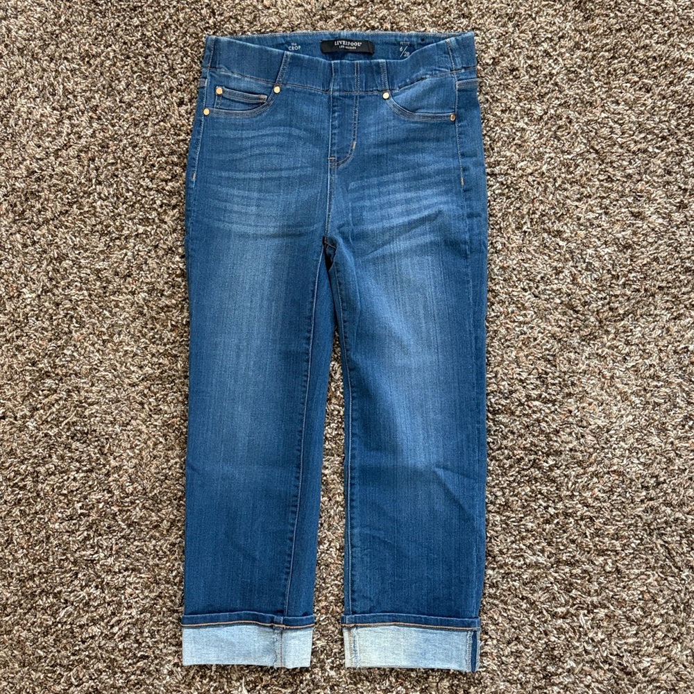 Liverpool Dark Blue The Crop Rolled Cuff Jeans, Size 6/28 Petite, Flat Front